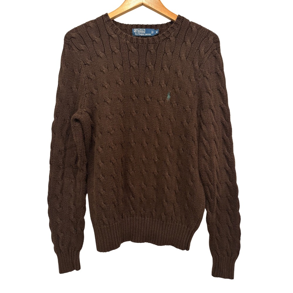 Polo Ralph Lauren Mens Brown Pima Cotton Cable Knit Crewneck Sweater Size M